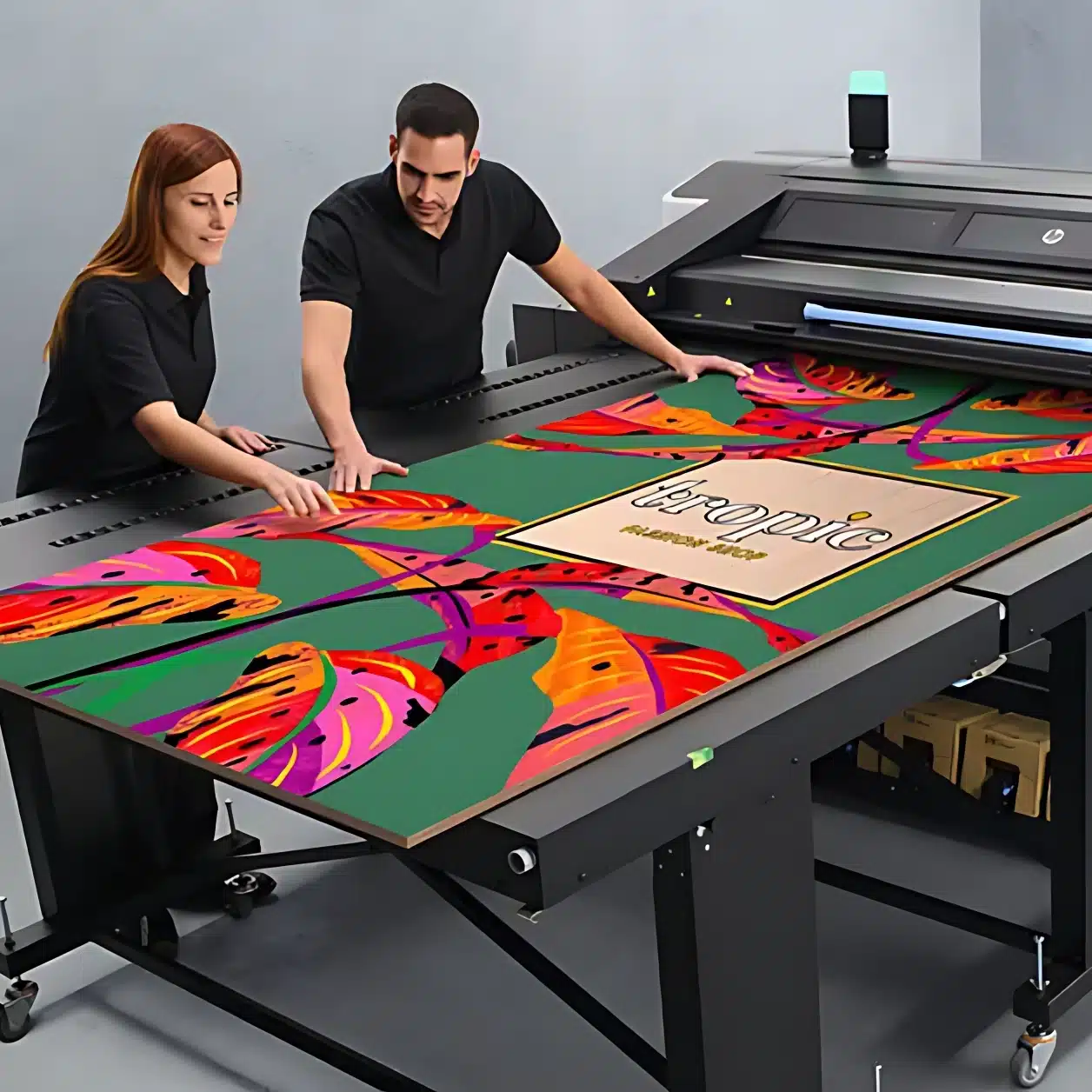 Employees checking large format print